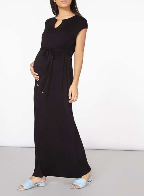 **Maternity Black Jersey Gold Bar Maxi Dress